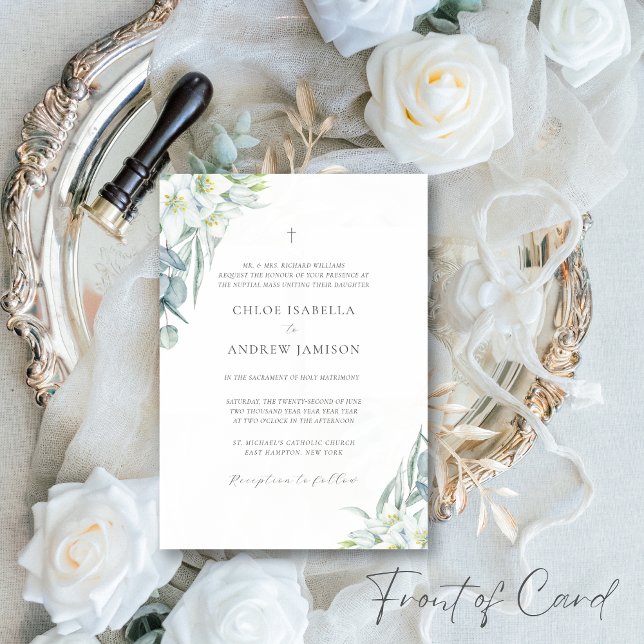 Convite Casamento Católico das Flores Brancas e do Elegant (The elegant Chloe Catholic wedding invitation suite has a clean, minimalist aesthetic)