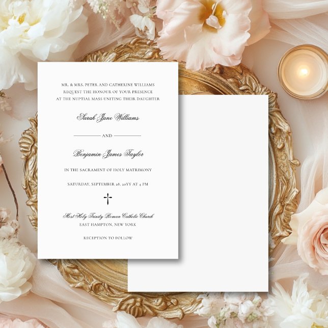 Convite Casamento Católico de Sarah Elegant Black & White (This elegant wedding invite has been designed for a Catholic nuptial Mass.)