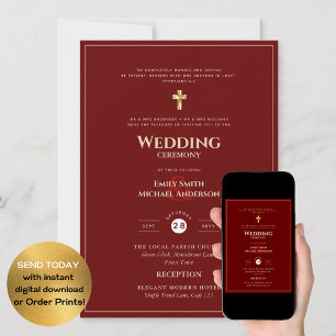 Convite Casamento Católico Dourado Clássico All-in-1 Bur