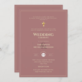 Convite Casamento Católico Dourado com Rosa de Dusty todo-
