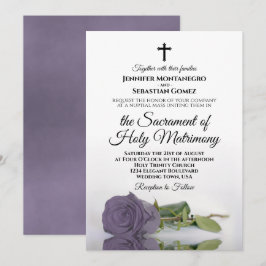 Convite Casamento Católico Elegante Dusty Rosa Roxo Modern