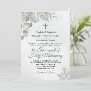 Convite Casamento Católico Elegante Eucalyptus e Lavanda
