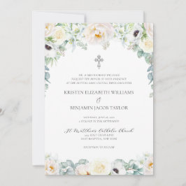Convite Casamento Católico Floral Branco Elegante com RSVP