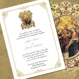 Convite Casamento Católico Floral e Dourado Elegante