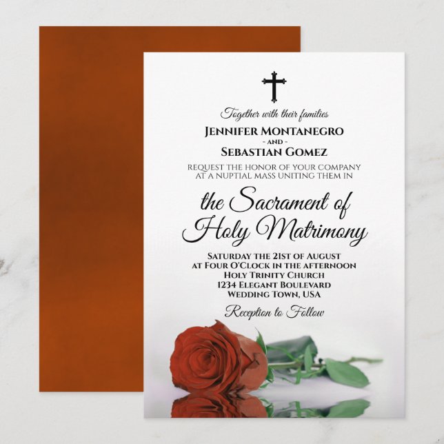 Convite Casamento Católico Moderno da Elegante Rust Orange (Frente/Verso)