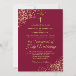 Convite Casamento Católico Moderno Elegante Burgundy e Dou