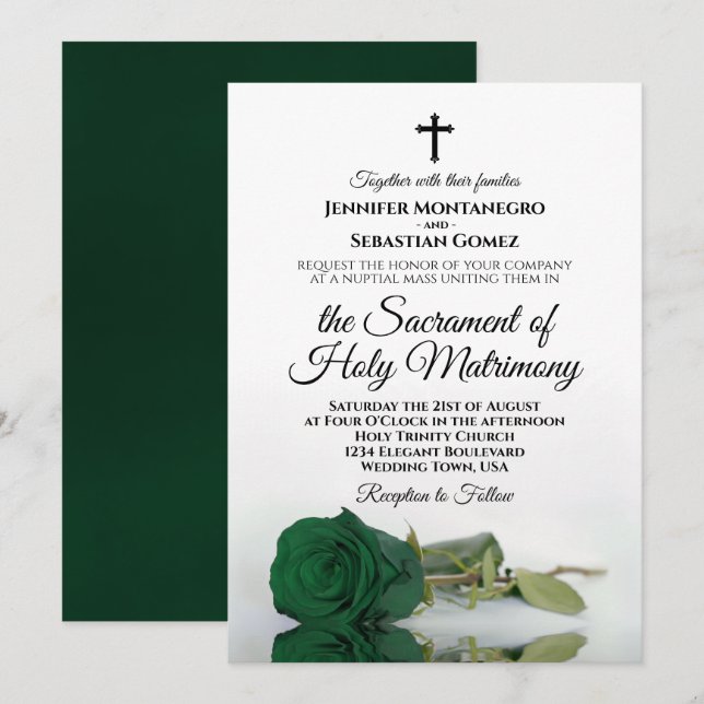 Convite Casamento Católico Moderno Emerald Green (Frente/Verso)