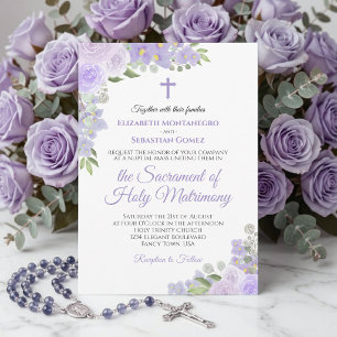 Convite Casamento Católico Moderno Floral lavanda Roxo