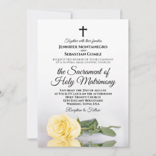 Convite Casamento Católico Moderno Rosa Amarela Manteiga E