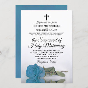 Convite Casamento Católico Moderno Rosa Turquesa Azul