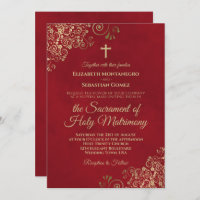 Casamento Católico Moderno Vermelho e Dourado Crim