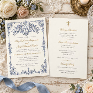 Convite Casamento Católico Querubim Azul Mariano