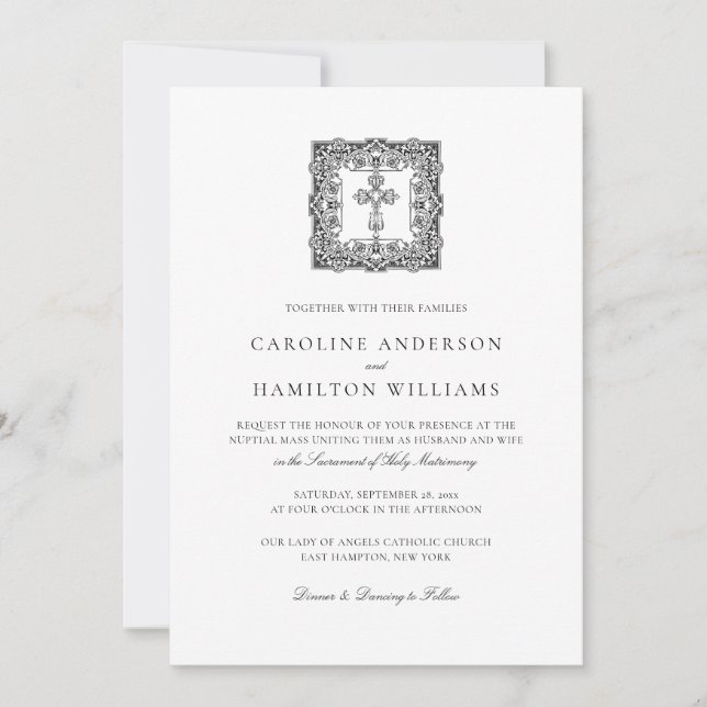 Convite Casamento Católico Simples de Script Negro Elegant (Frente)