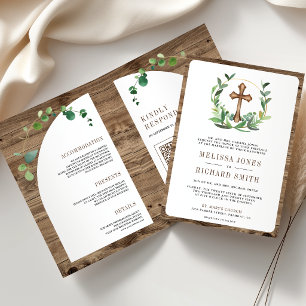 Convite Casamento Católico Tudo em Um com Cruz de Madeira 