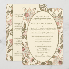 Convite Casamento Católico Vintage em Rosa Desbotado e Ver