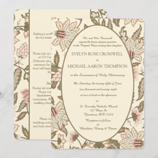 Convite Casamento Católico Vintage em Rosa Desbotado e Ver