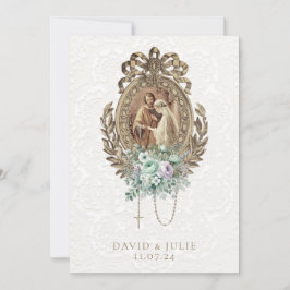 Convite Casamento Católico Vintage Mint Lavanda