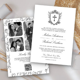 Convite Casamento Católico Vitoriano Preto e Branco com Có