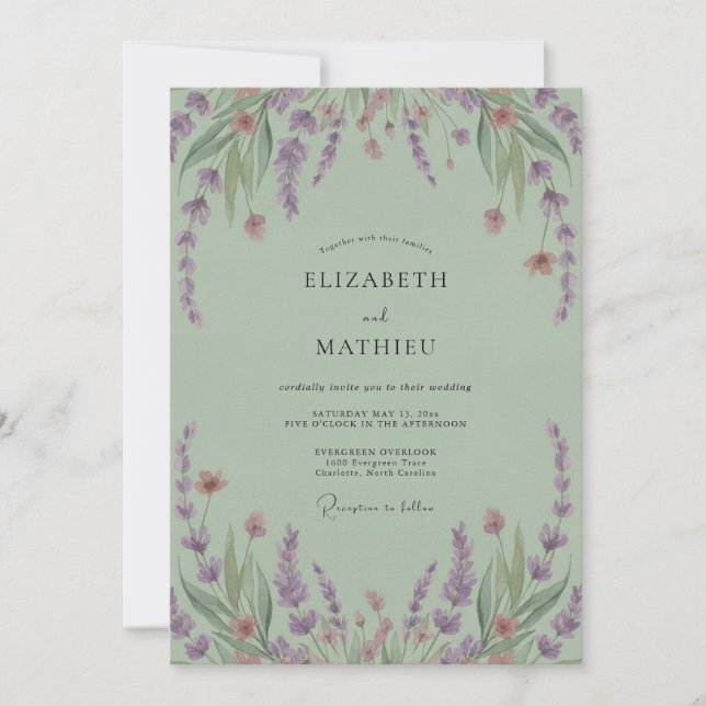 Convite Casamento Celadon Amethyst Wisteria (Frente)