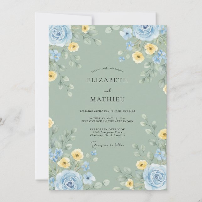 Convite Casamento Celadon Butter Bloom (Frente)