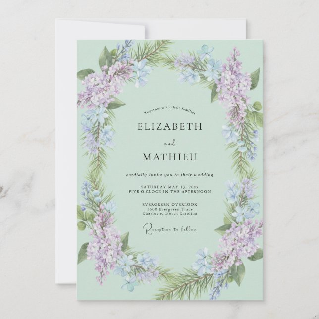Convite Casamento Celadon Periwinkle Wisteria (Frente)