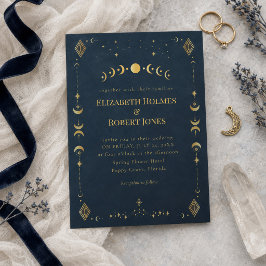 Convite Casamento Céleste Gótico Meia-Noite Azul Dourado