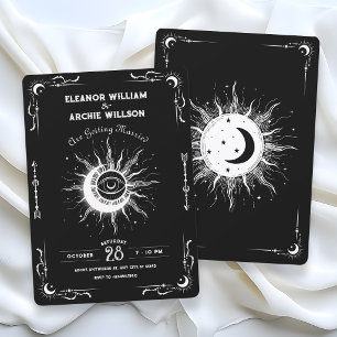 Convite Casamento celeste tarot lua sol preto e branco