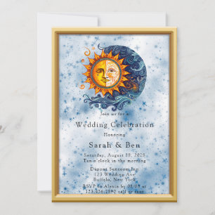 Convite Casamento Celestial Amarelo Azul Sol Lua