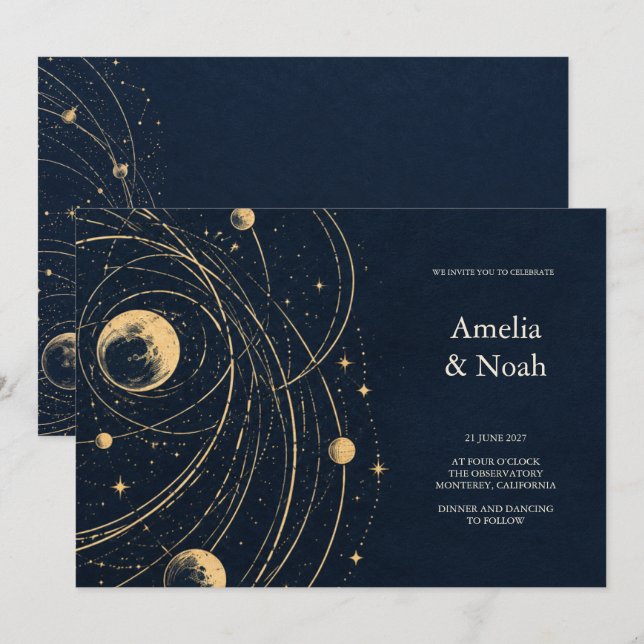 Convite Casamento Celestial Atlas da Meia-Noite (Frente/Verso)