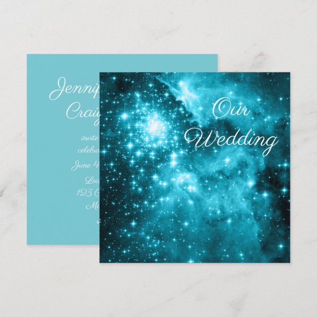 Convite Casamento Celestial Azul de Ovo de Robin e Estrela (Frente/Verso)