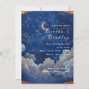Convite Casamento Celestial Azul Escuro e Dourado