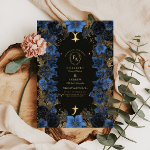 Convite Casamento Celestial Azul Meia-Noite e Dourado