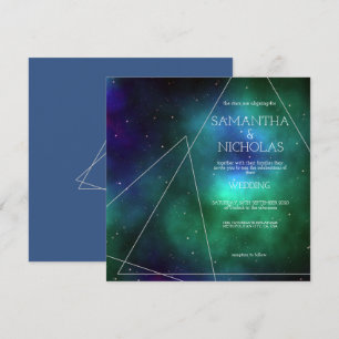 Convite Casamento Celestial Blue Galaxy Abstrato
