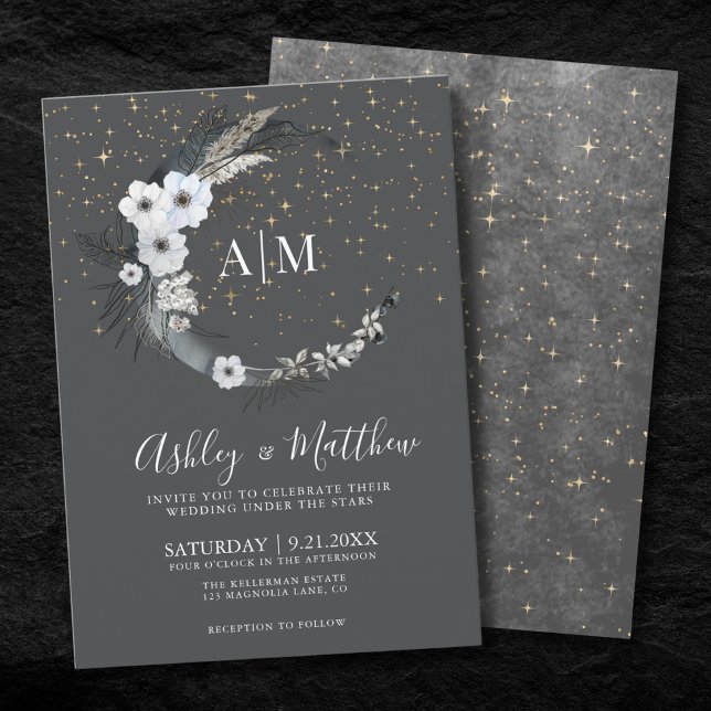 Convite Casamento Celestial da Lua (Crescent Moon Celestial Wedding Invitation)