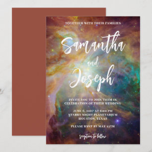 Convite Casamento Celestial da Nebulosa de Órion em Verde-