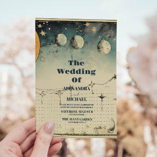 Convite Casamento Celestial de Estrelas à Meia-Noite