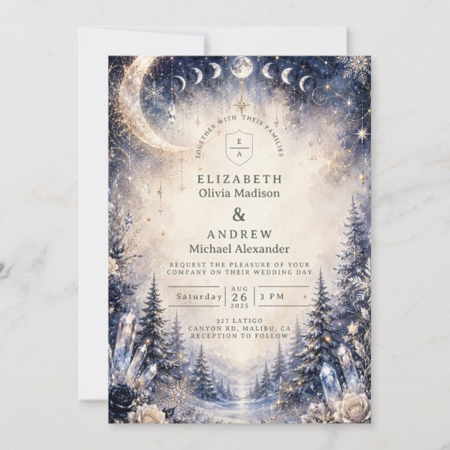 Convite Casamento Celestial de Inverno Atemporal (Frente)