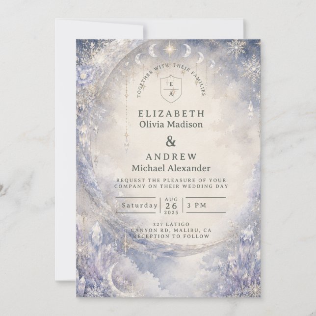 Convite Casamento Celestial de Inverno Etéreo (Frente)