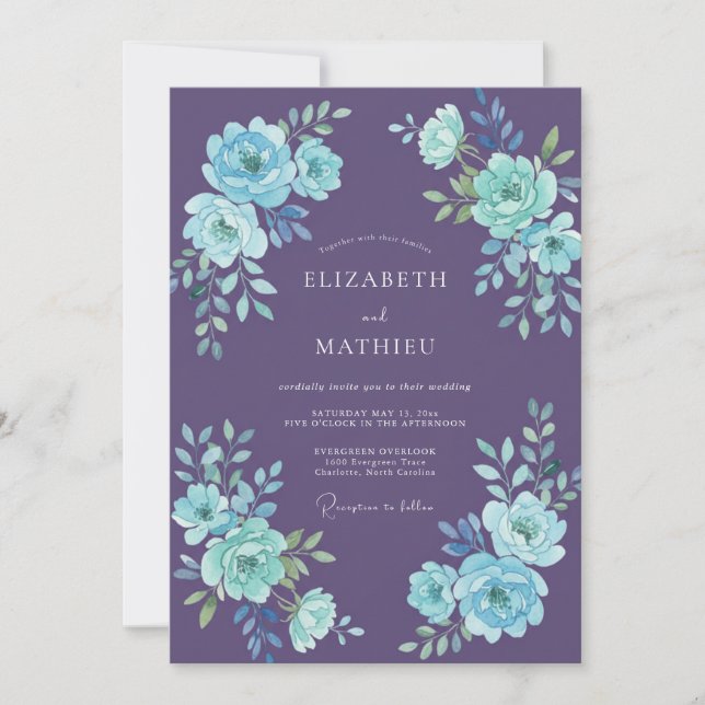 Convite Casamento Celestial de Inverno Roxo (Frente)
