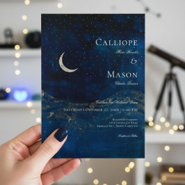 Convite Casamento Celestial de Lua Azul Crescente