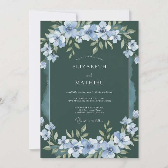 Convite Casamento Celestial de Primavera em Verde Caçador (Frente)