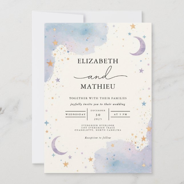 Convite Casamento Celestial de Sonho por Aquarela (Frente)