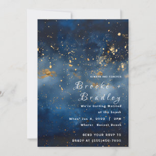 Convite Casamento Celestial Dourado à Meia-Noite