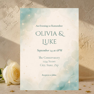 Convite Casamento Celestial Elegante em Verde Sálvia com A