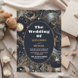 Convite Casamento Celestial Elegante Prata e Ouro