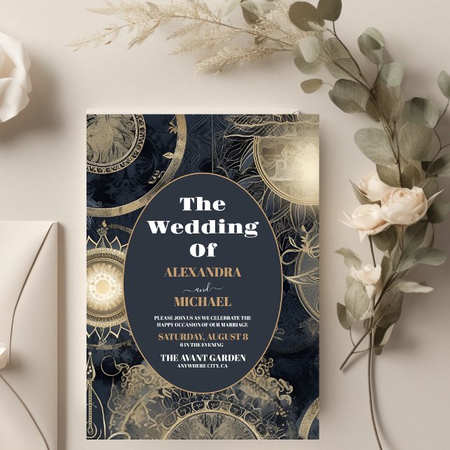 Convite Casamento Celestial Elegante Prata e Ouro (Criador carregado)