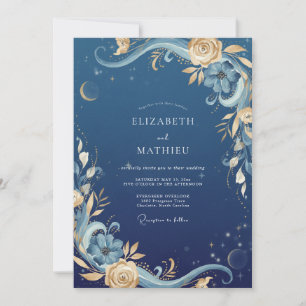Convite Casamento Celestial Eucalipto Dourado da Meia-Noit