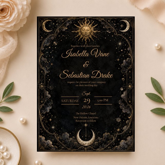 Convite Casamento Celestial Gótico Sol Lua (Criador carregado)