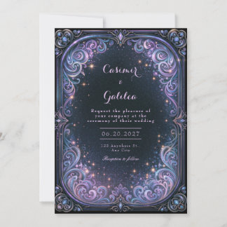 Convite Casamento Celestial Lavanda à Meia-Noite