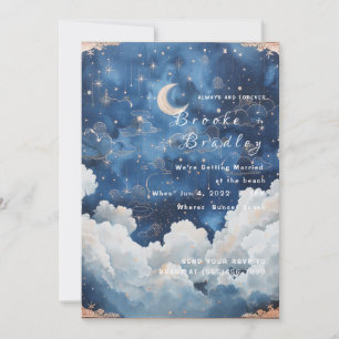 Convite Casamento Celestial Lua Azul Escuro e Nuvem